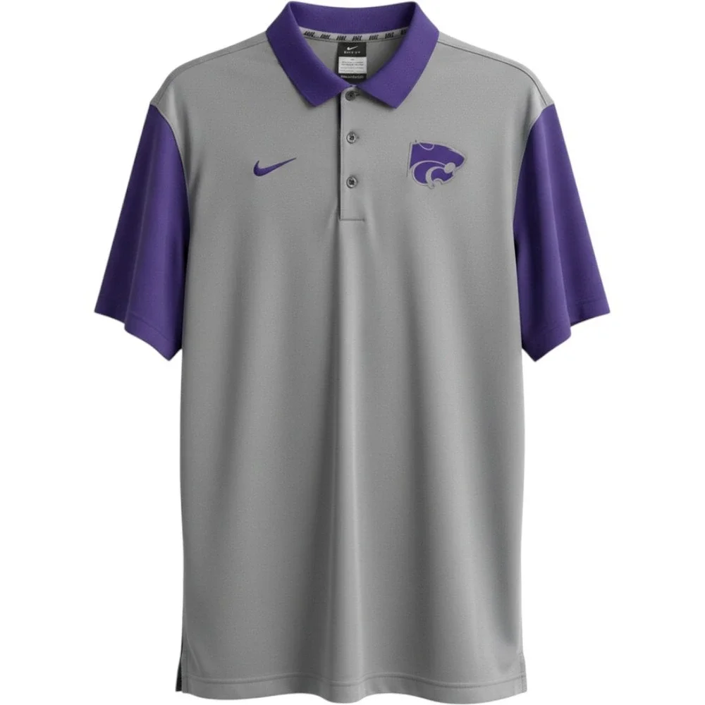 Nike Polo Shirt Mens L Grey Purple K-State Wildcats Dri-FIT